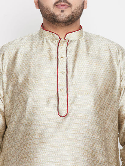 Vastramay mens plus size beige color woven kurta and maroon dhoti set