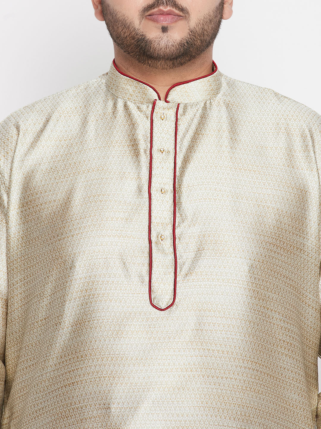 Vastramay mens plus size beige color woven kurta and mareoon pyjama set