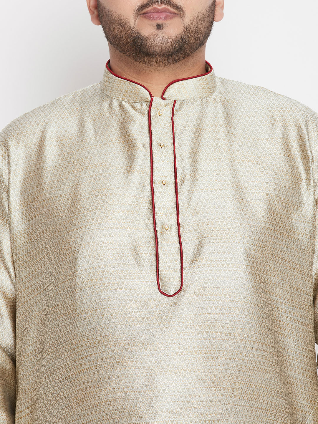 Vastramay mens plus size beige color woven kurta and rose gold pyjama set