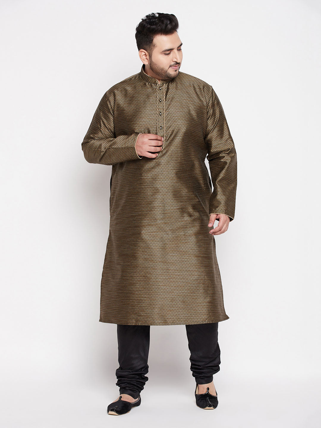 Vastramay mens plus size black color woven kurta and black pyjama set