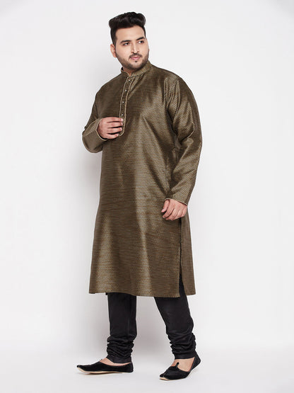 Vastramay mens plus size black color woven kurta and black pyjama set