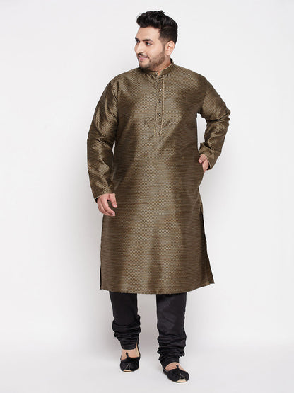 Vastramay Men's Plus Size Black Woven Kurta And Pyjama Set