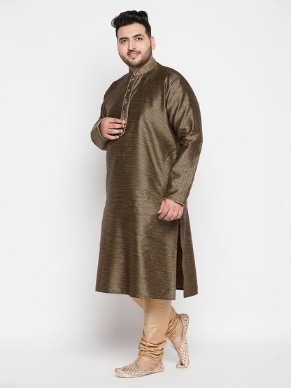 Vastramay mens plus size black color woven kurta and rose gold pyjama set