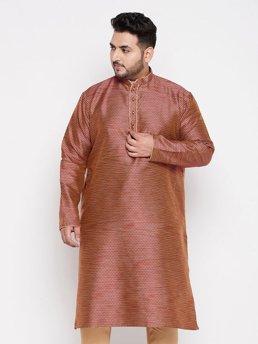 Vastramay mens plus size maroon woven kurta