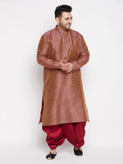 Vastramay mens plus size maroon color woven kurta and maroon color dhoti set