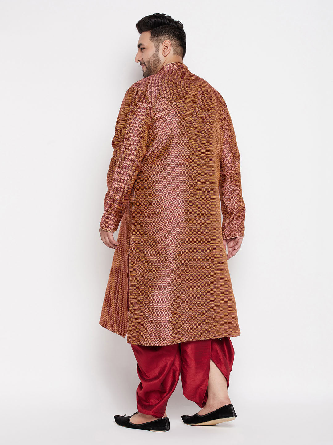 Vastramay mens plus size maroon color woven kurta and maroon color dhoti set