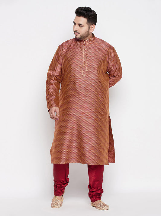 Vastramay mens plus size maroon color woven kurta and maroon color pyjama set