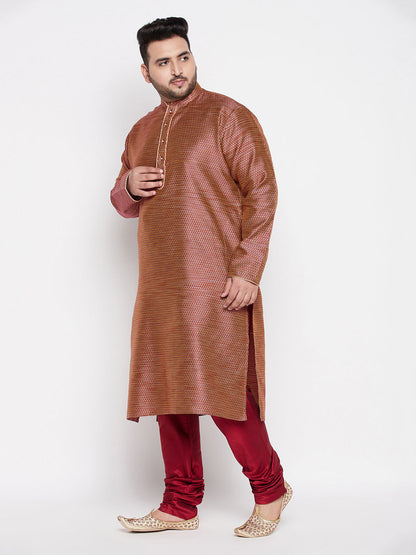 Vastramay mens plus size maroon color woven kurta and maroon color pyjama set