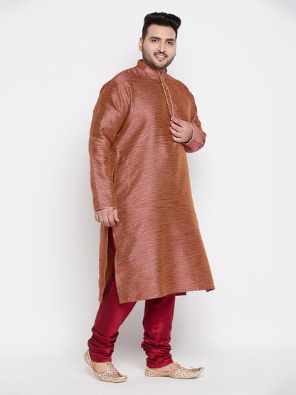 Vastramay mens plus size maroon color woven kurta and maroon color pyjama set