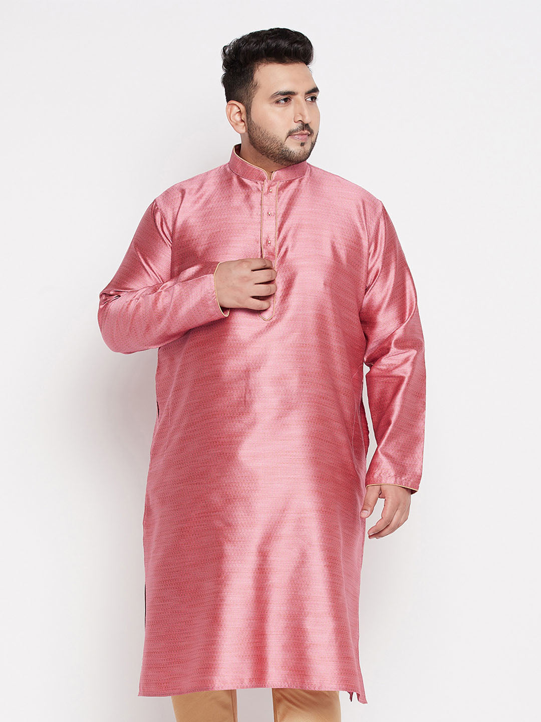 Vastramay mens plus size pink woven kurta