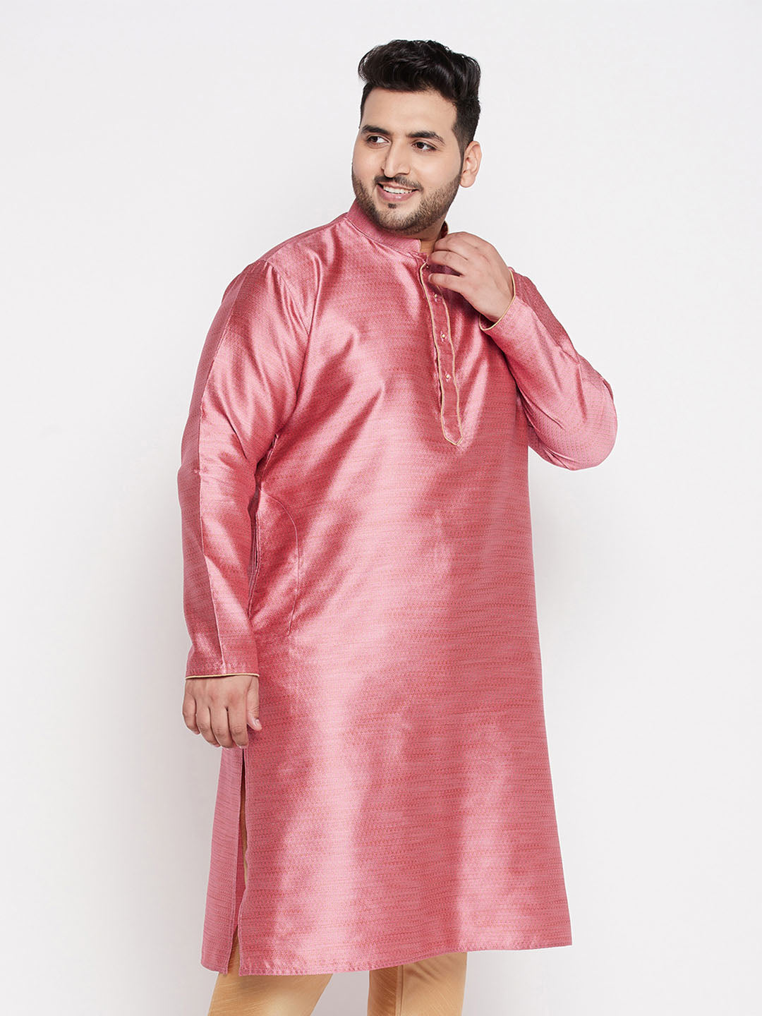 Vastramay mens plus size pink woven kurta
