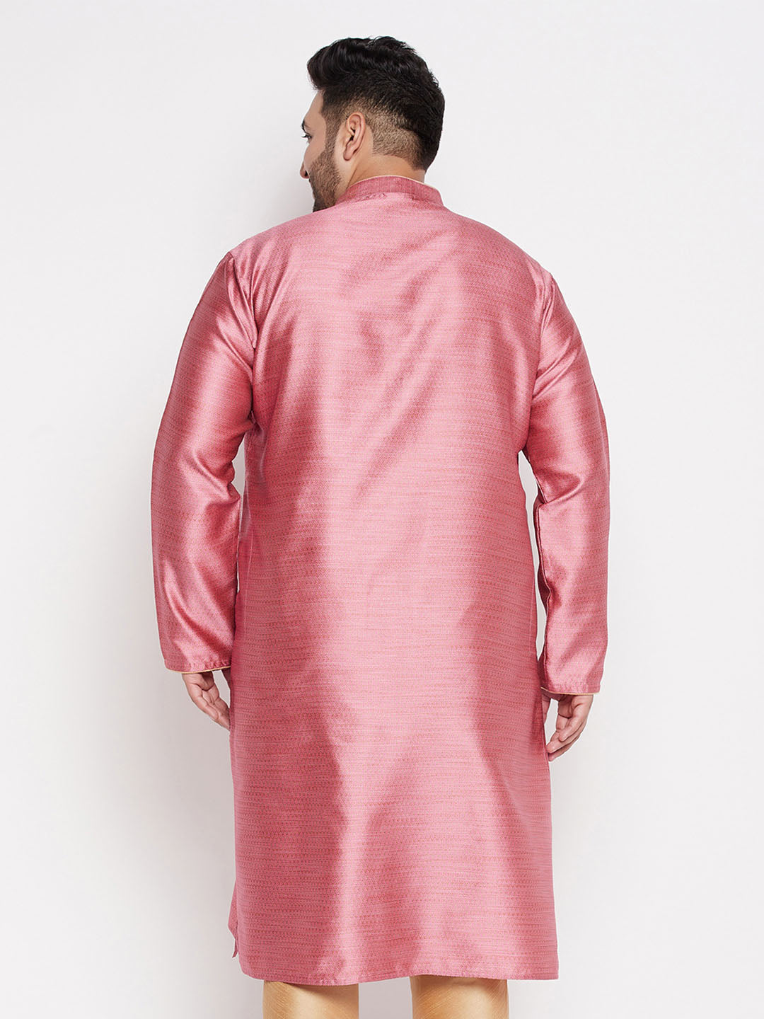 Vastramay mens plus size pink woven kurta