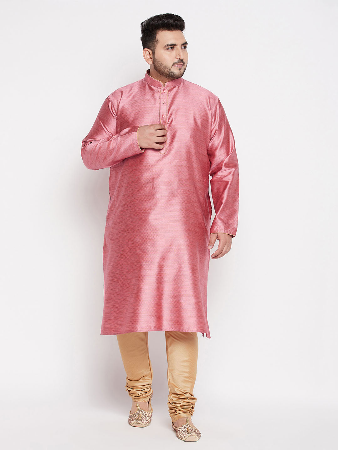 Vastramay mens plus size pink woven kurta