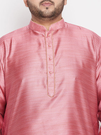 Vastramay mens plus size pink color woven kurta and rose gold color dhoti set