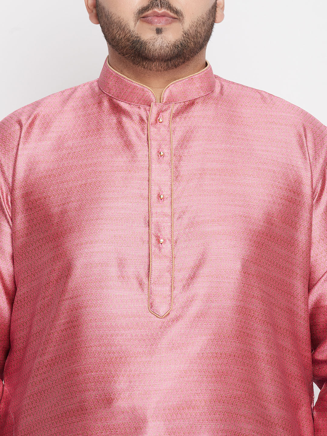 Vastramay mens plus size pink color woven kurta and maroo color pyjama set