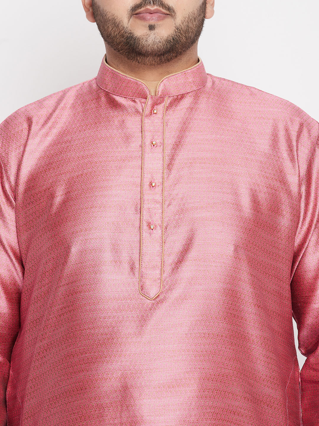 Vastramay mens plus size pink color woven kurta and rose gold color pyjama set