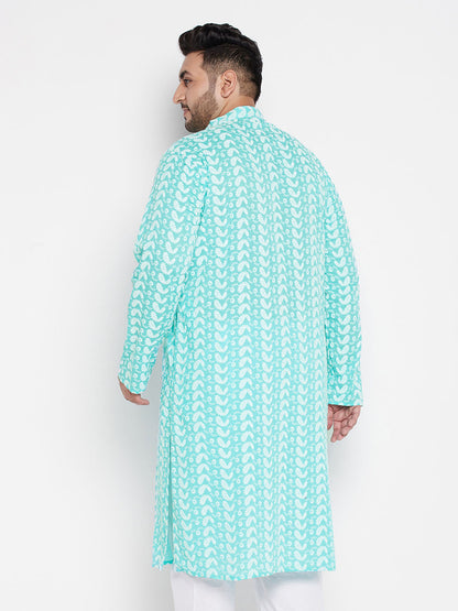 Vastramay mens plus size green chikankari embroidered kurta