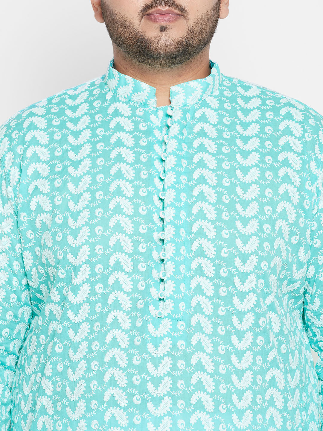 Vastramay mens plus size green chikankari embroidered kurta