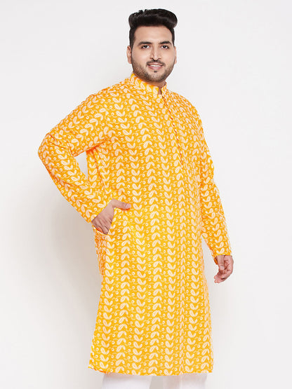 Vastramay mens plus size orange chikankari embroidered kurta