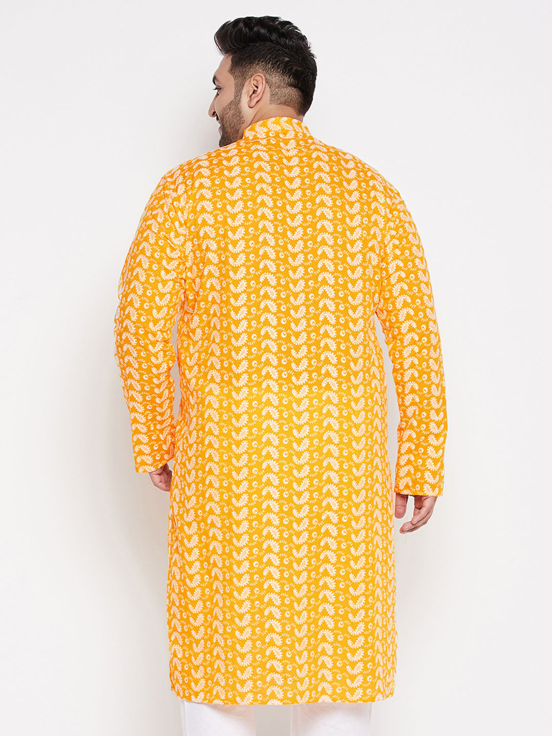 Vastramay mens plus size orange chikankari embroidered kurta