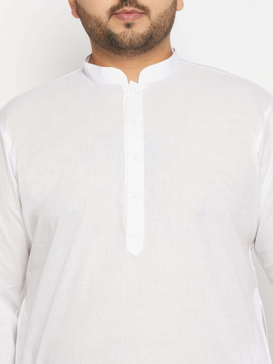 vastramay mens plus size white cotton kurta and cotton pant style pyjama set 1