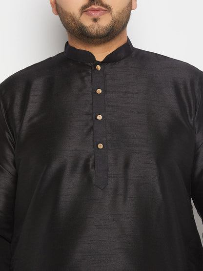 vastramay mens plus size black silk blend kurta and cream pant style pyjama set