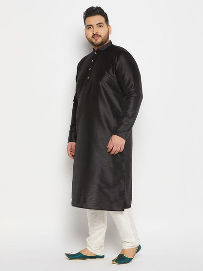 vastramay mens plus size black silk blend kurta and cream pant style pyjama set