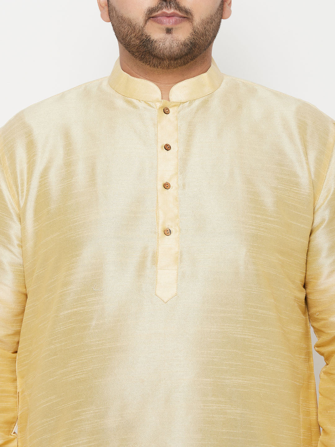 Vastramay mens plus size gold silk blend kurta and navy blue dhoti set