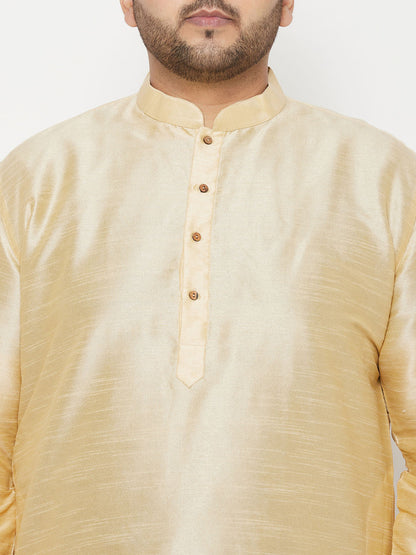 Vastramay mens plus size gold cotton kurta and maroon dhoti set