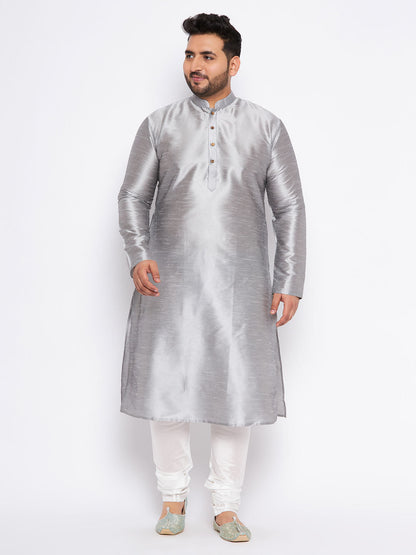 VASTRAMAY Men's Plus Size Grey Kurta And White Pyjama Set