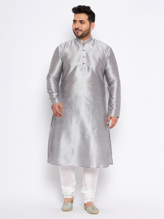 VASTRAMAY Men's Plus Size Grey Kurta And White Pyjama Set