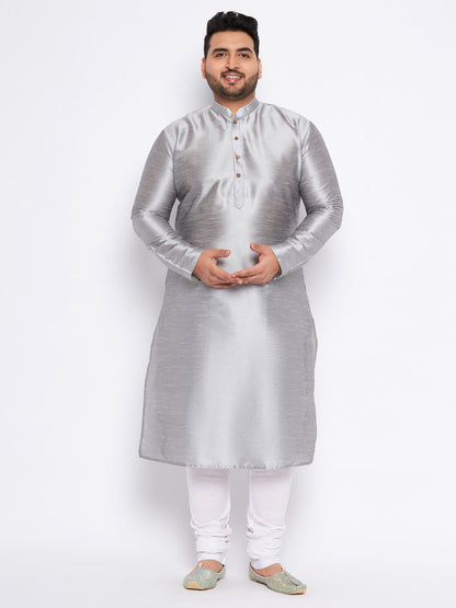 VASTRAMAY Men's Plus Size Grey Kurta And White Pyjama Set