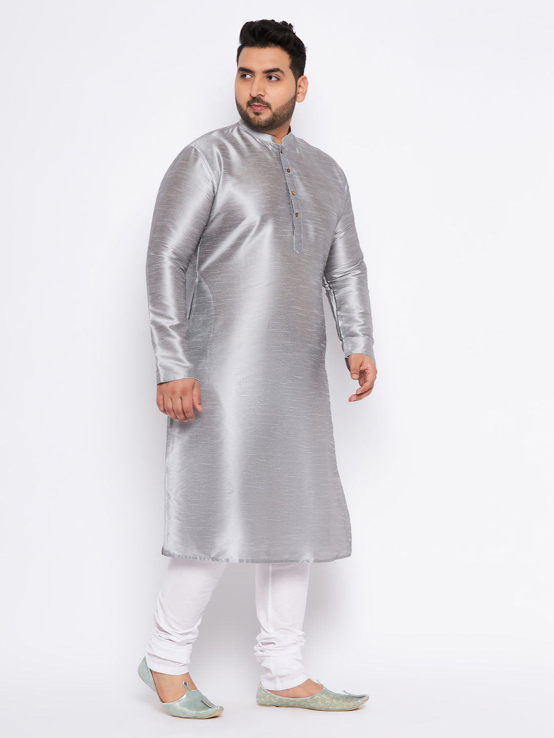 VASTRAMAY Men's Plus Size Grey Kurta And White Pyjama Set