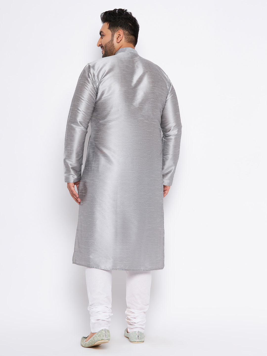 VASTRAMAY Men's Plus Size Grey Kurta And White Pyjama Set