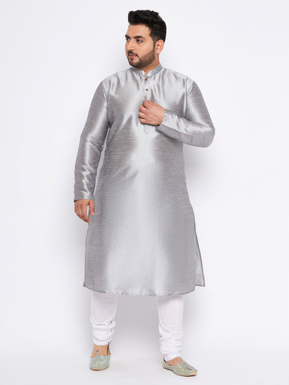 VASTRAMAY Men's Plus Size Grey Kurta And White Pyjama Set