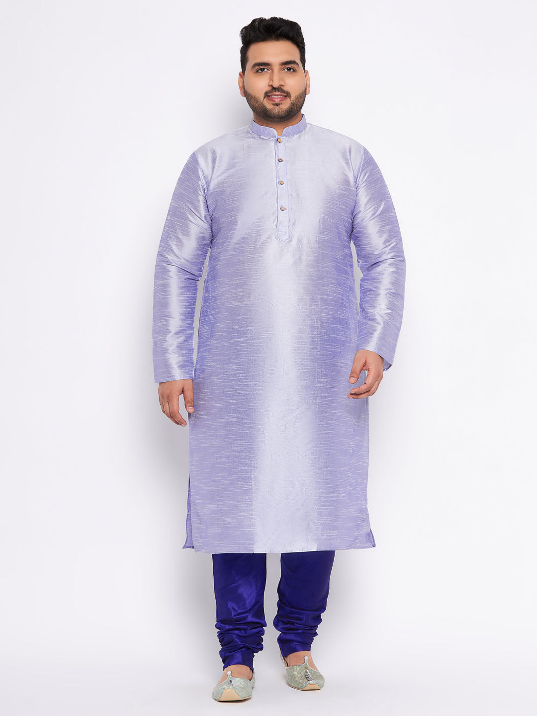 VASTRAMAY Men's Plus Size Lavender Silk Blend Kurta And Blue Pyjama Set