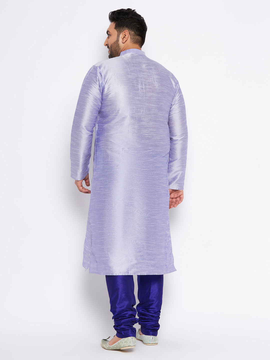 VASTRAMAY Men's Plus Size Lavender Silk Blend Kurta And Blue Pyjama Set