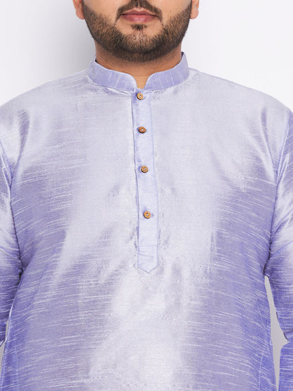 VASTRAMAY Men's Plus Size Lavender Silk Blend Kurta And Blue Pyjama Set