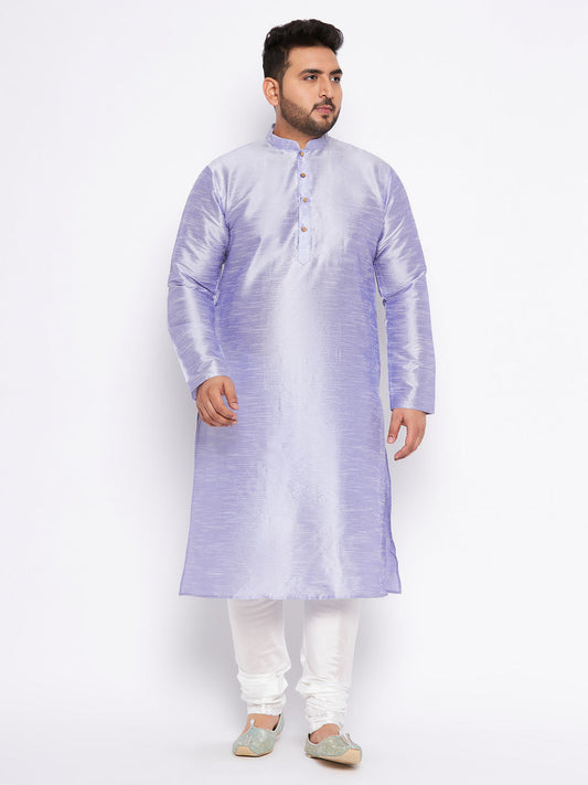 VASTRAMAY Men's Plus Size Lavender Silk Blend Kurta And White Pyjama Set