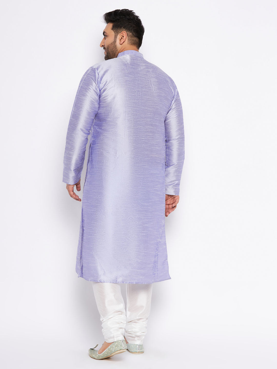 VASTRAMAY Men's Plus Size Lavender Silk Blend Kurta And White Pyjama Set