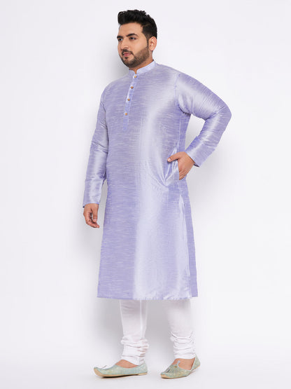 VASTRAMAY Men's Plus Size Lavender Silk Blend Kurta And White Pyjama Set