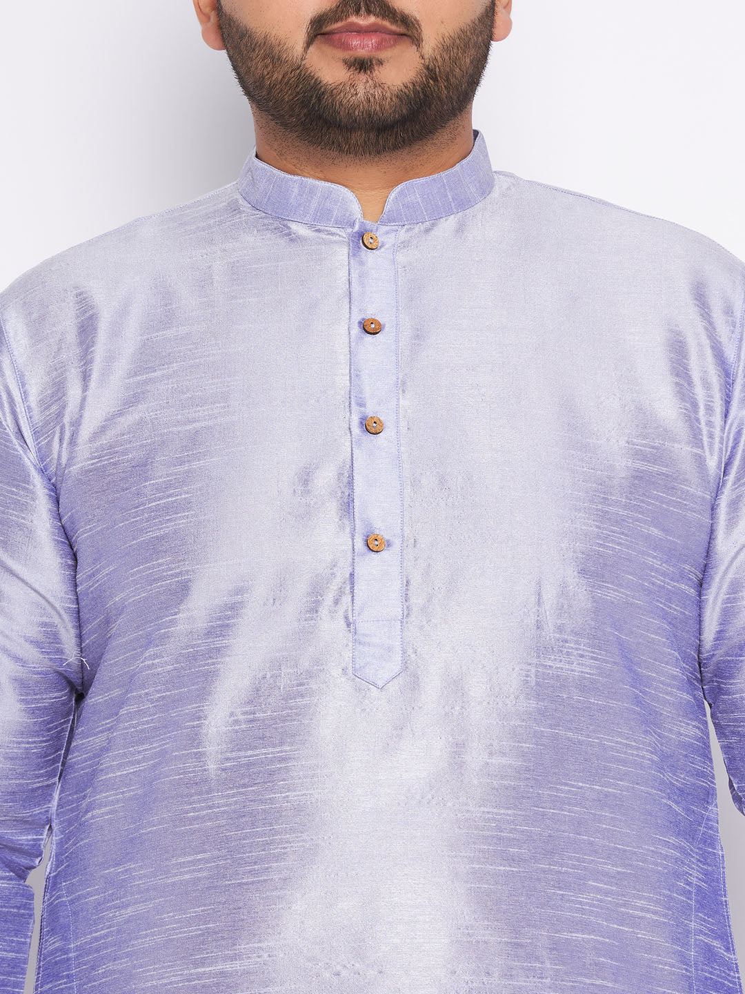 VASTRAMAY Men's Plus Size Lavender Silk Blend Kurta And White Pyjama Set