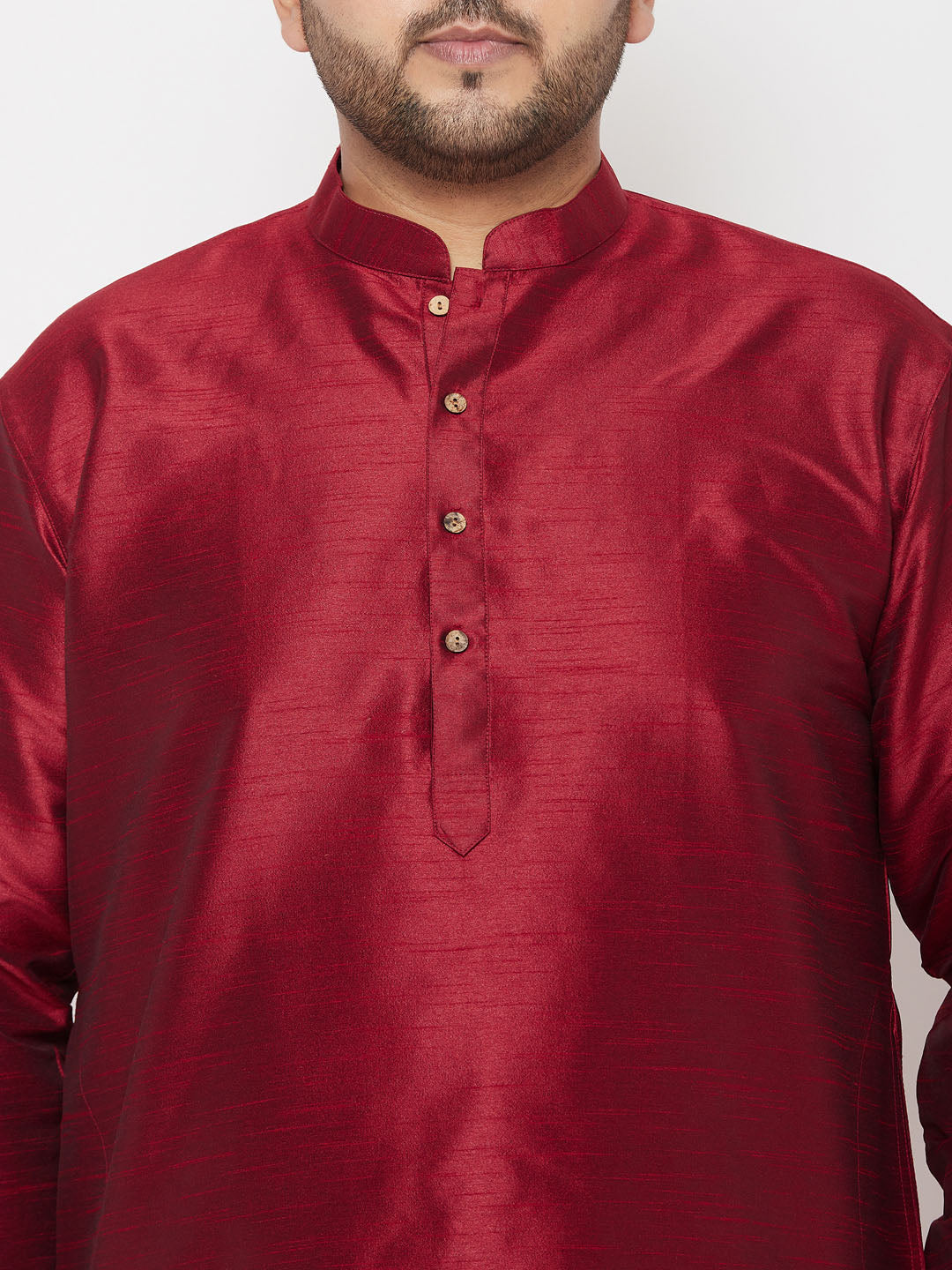 Vastramay mens plus size maroon silk blend kurta and gold dhoti set