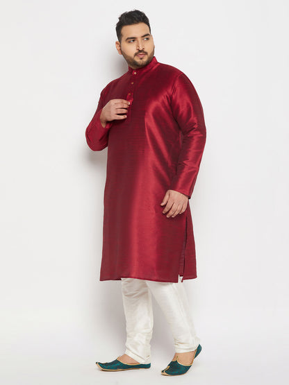 copy of vm by vastramay mens maroon silk blend kurta and cream pant style pyjama set