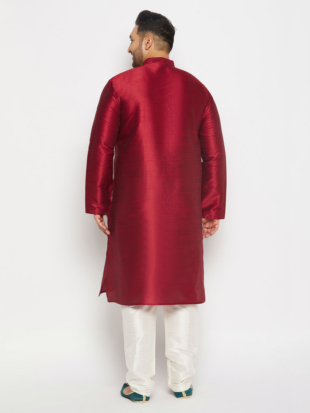 copy of vm by vastramay mens maroon silk blend kurta and cream pant style pyjama set