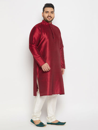 copy of vm by vastramay mens maroon silk blend kurta and cream pant style pyjama set