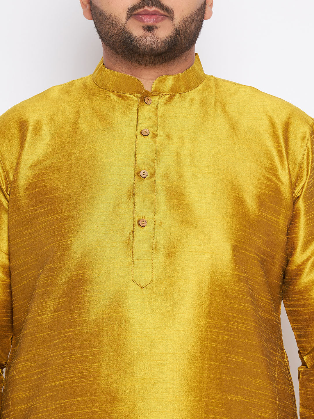 VASTRAMAY Men's Plus Size Mustard Silk Blend Kurta And Black Pyjama Set