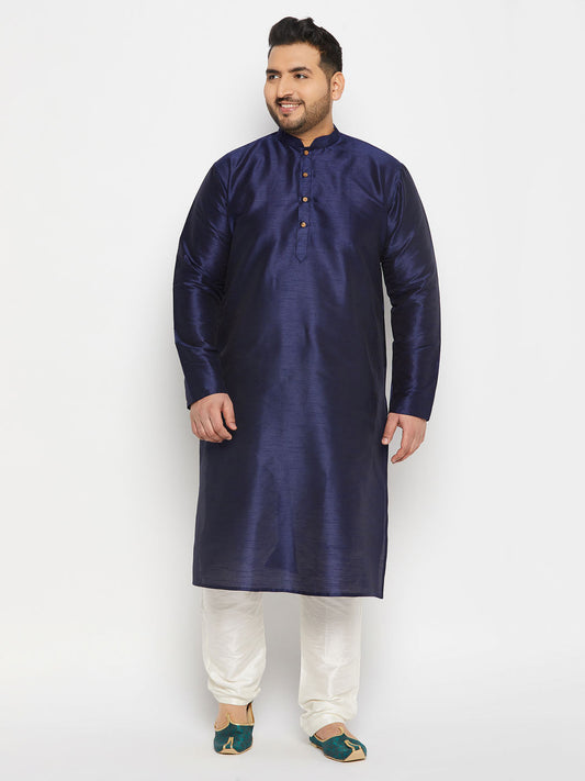 vastramay mens plus size navy blue silk blend kurta and cream pant style pyjama set