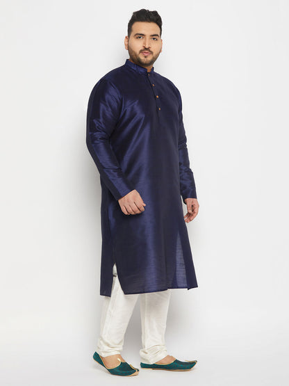 vastramay mens plus size navy blue silk blend kurta and cream pant style pyjama set