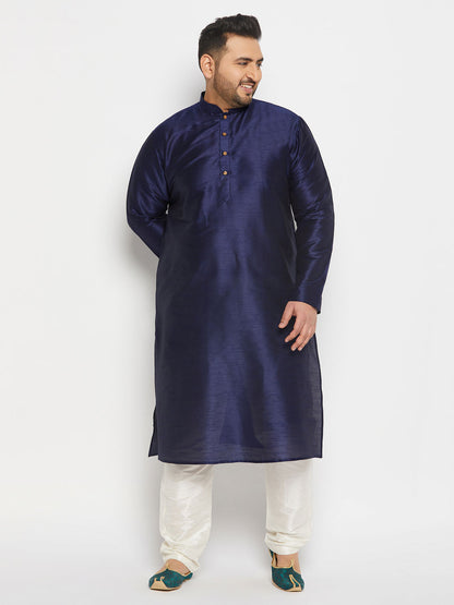 vastramay mens plus size navy blue silk blend kurta and cream pant style pyjama set